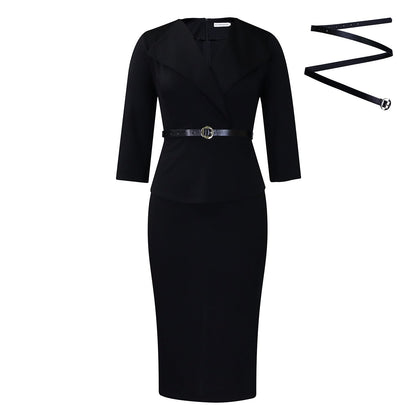 Fashion Large Lapel Waist-tight OL Dress