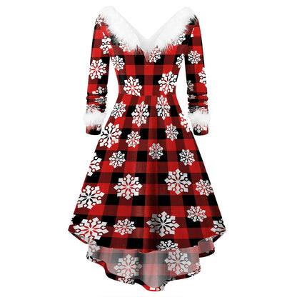 Women's Christmas Long Sleeve V-neck Irregular Dress
