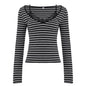 American-style Lace-spliced Strap Top With A Faux Two-piece Slim-fit Long Sleeves