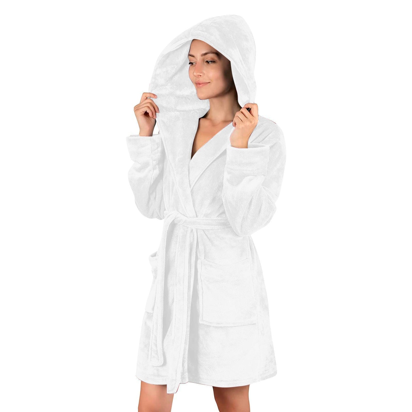Flannel Plush Solid-color Hooded Thermal Pajamas