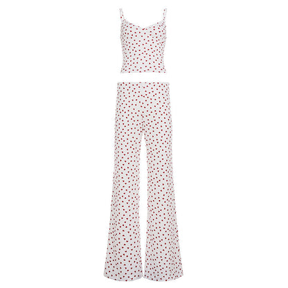 V-neck Camisole And Low-rise Loose Straight-leg Pants For Loungewear