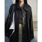 Women's Mid Length Green Leather Trench Coat