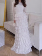 Elegant Floral Puff Sleeve Shirt & Ruffled Cake Skirt Set