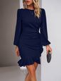 Women's Puff Long Sleeve Dresses Fashion Graceful Solid Color Slim Hip-covering Short Dress Womens Clothing