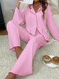Lapel-collar Button-up Pajama Set For Women