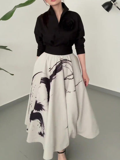 Vintage Three-layer Tulle Print Skirt
