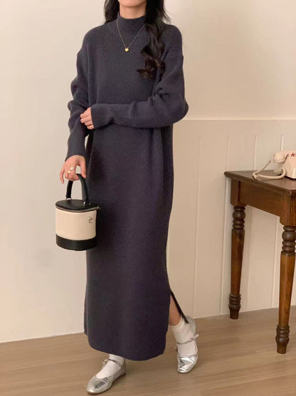 Half Turtleneck Base Knitting Dress Overknee Long