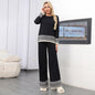 Women's Versatile Crew-neck Jacquard Top And Wide-leg Trousers Set