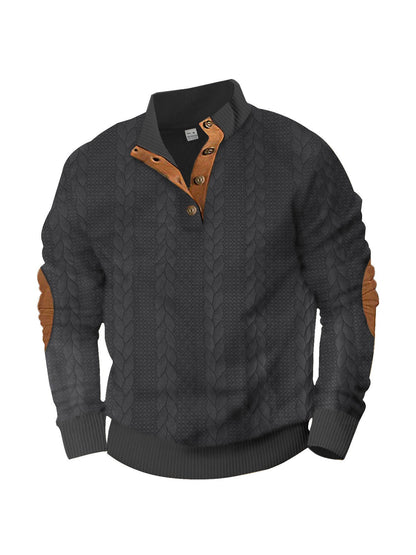 Fashion Jacquard Buckle Long Sleeve Embroidered Patch Sweater