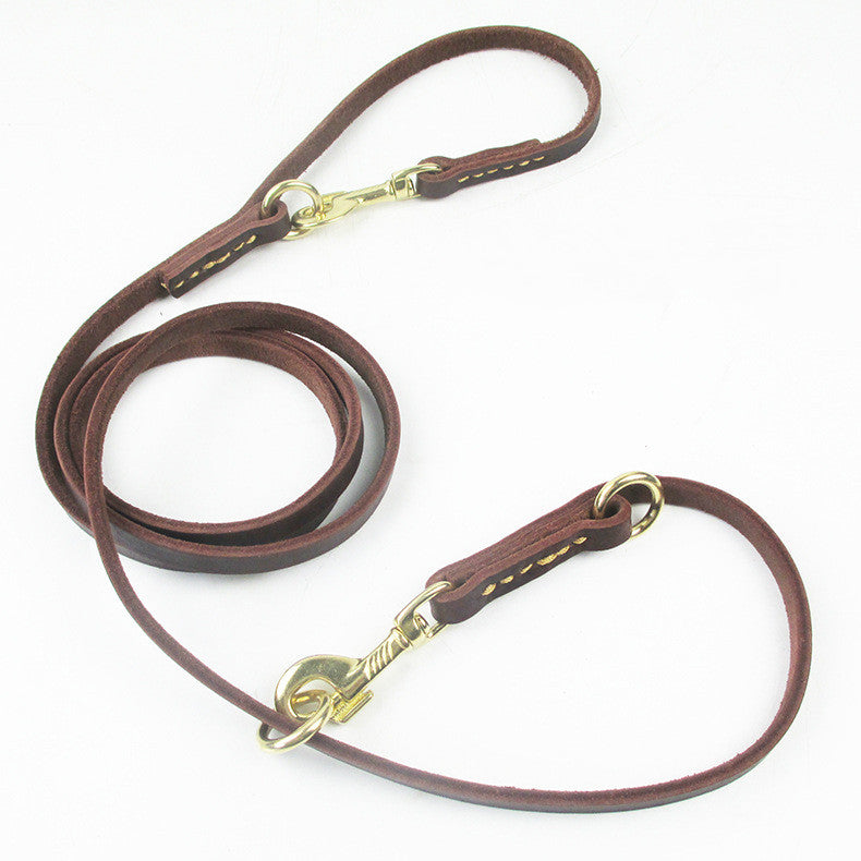 Double-headed Copper Hook Dog Traction Belt Cowhide Convenient Leash Running Rope