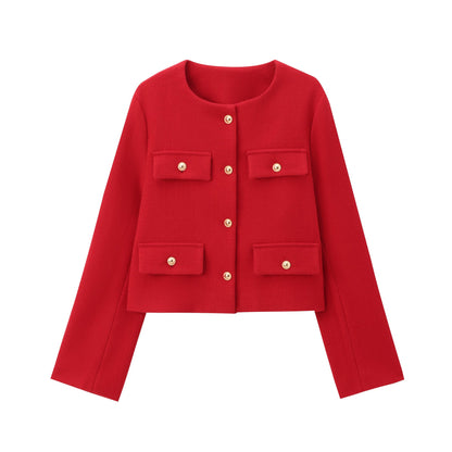Multi-color Round Neck Casual Short Little Fragrance Style Blazer