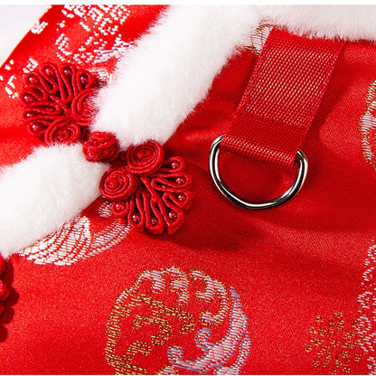 Autumn And Winter New Year's Clothes For Cats And Dogs, Festive Chinese-style Brocade Two-legged Cotton-padded Jackets, Blue Cat And Kitten Tang Suits And Vests
