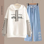 Spring Women's Clothing Student Hoodie Set Preppy-style Straight-leg Pants