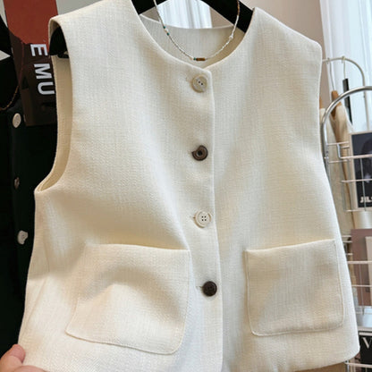 Round Neck Vest French Style Temperament Outer Wear Bandage Dress Sleeveless