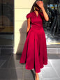 Solid Color V-neck Short-sleeved Dress