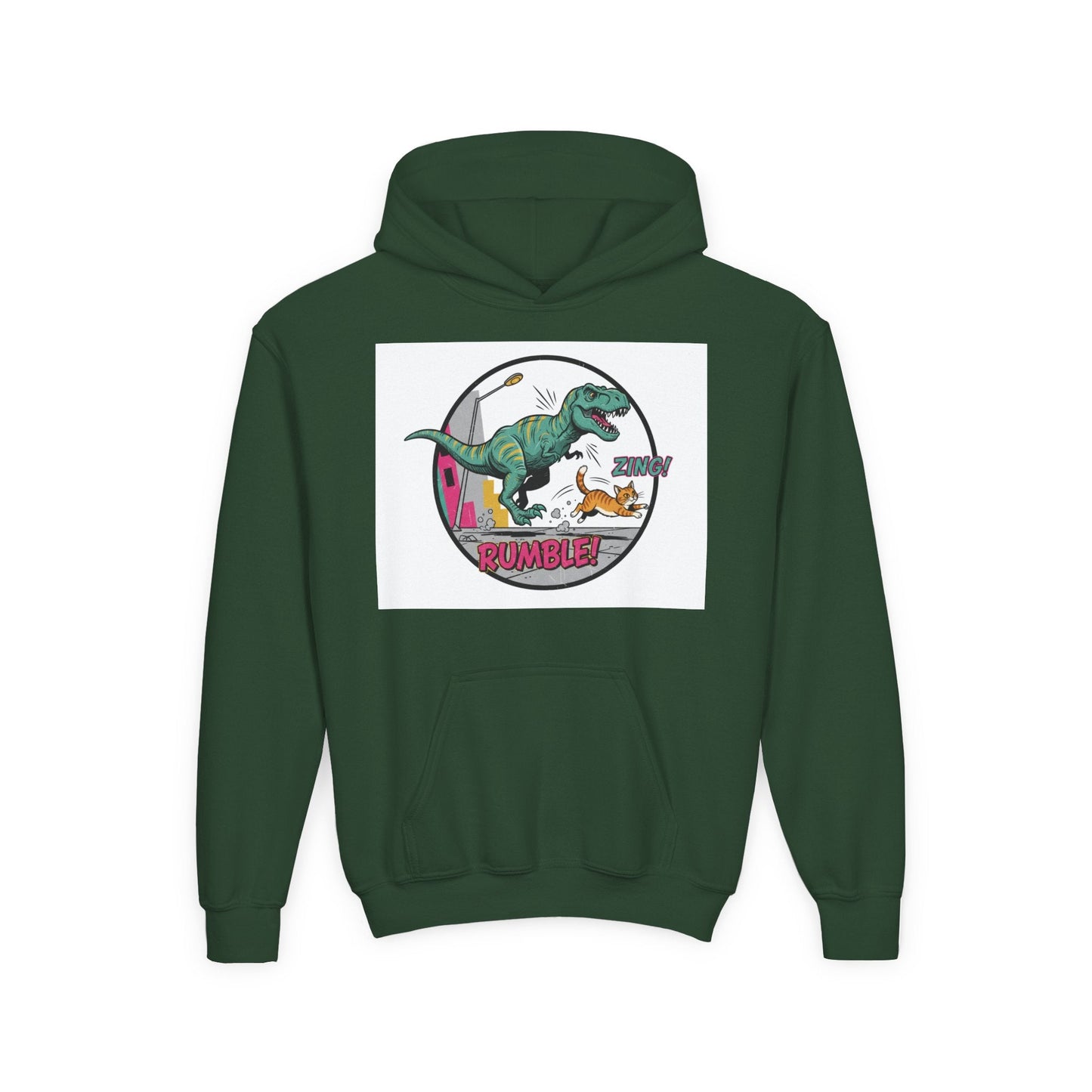 T-Rex Chase Dino Rumble Youth Hoodie | Dinosaur Graphic Sweatshirt