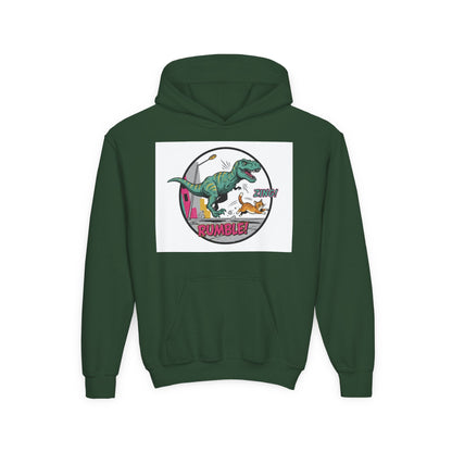 T-Rex Chase Dino Rumble Youth Hoodie | Dinosaur Graphic Sweatshirt
