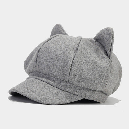 Retro Woolen Peaked Cap Women's Solid Color Painter Cap Tide