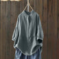 Mandarin-collar Single-breasted Traditional-style Solid-color Long-sleeve Pullover Shirt
