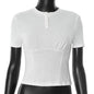 New Women's Solid-color Crew-neck Top With Buttons And Dropped Shoulders