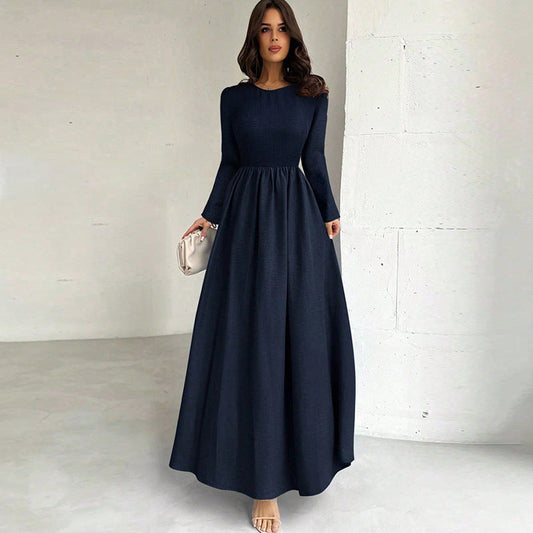 Elegant Long Sleeve Waist Cinching A Line Dress