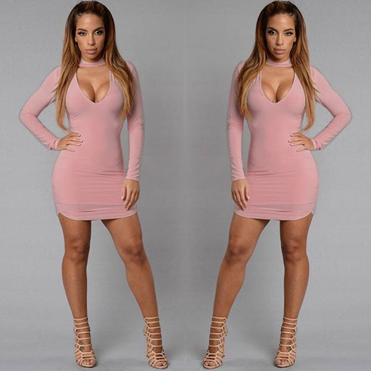 Long Sleeve Irregular Edge Sexy Slim Hip Dress