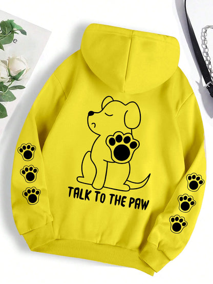Funny Dog Cartoon Printed Hoodie Women's Warm