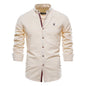 Men's Cotton And Linen Casual Fashion Solid Color Long Sleeve Henley Shirt