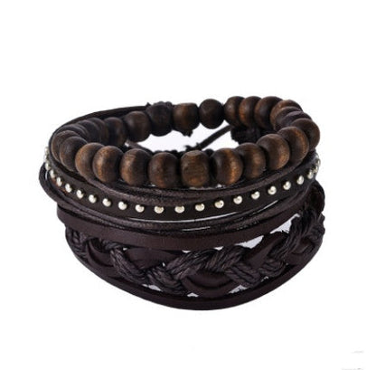 Leather Bracelet Men Multilayer Bead Bracelet Punk Wrap Bracelets
