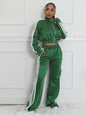 Striped Suit Zipper Thickening Sweater Leisure Commute Two-piece Set