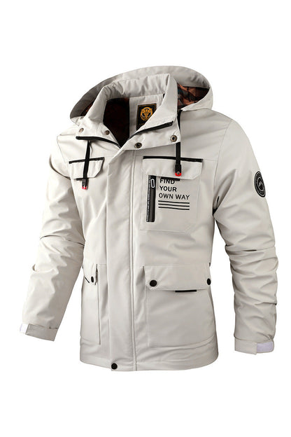 Men's Waterproof Windbreaker Jacket - Hooded Winter Coat with Fleece Lining