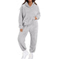 Women's Casual Solid-Color Fleece Hooded Long-Sleeve Top And Pants Set