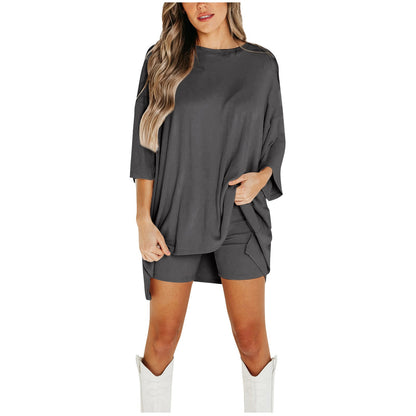 Summer Shorts Suit Fashion Loose Short-sleeved T-shirt And Slim Tight Pants Women's Clothing