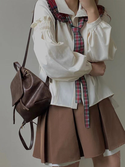 Retro Brown Backpack Women's Simple Literary Shoulder Bag