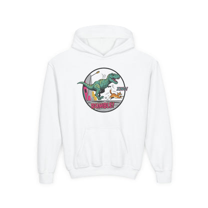 T-Rex Chase Dino Rumble Youth Hoodie | Dinosaur Graphic Sweatshirt
