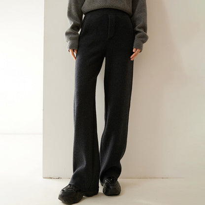 Thick, Draping Straight-leg Figure-flattering High-waisted Knitted Cashmere Wide-leg Pants For Women