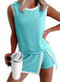 1Set Ribbed Sleeveless Top Shorts Set Women Summer Casual Two Piece Outfit