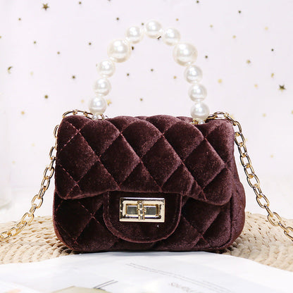 Gold Velvet Mini Pearl Tote