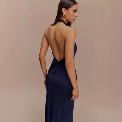 Ins Bodycon Halter Dress Sexy Backless Slim Fit Waist Slimming Maxi Dresses Prom Party Club Clothing For Women