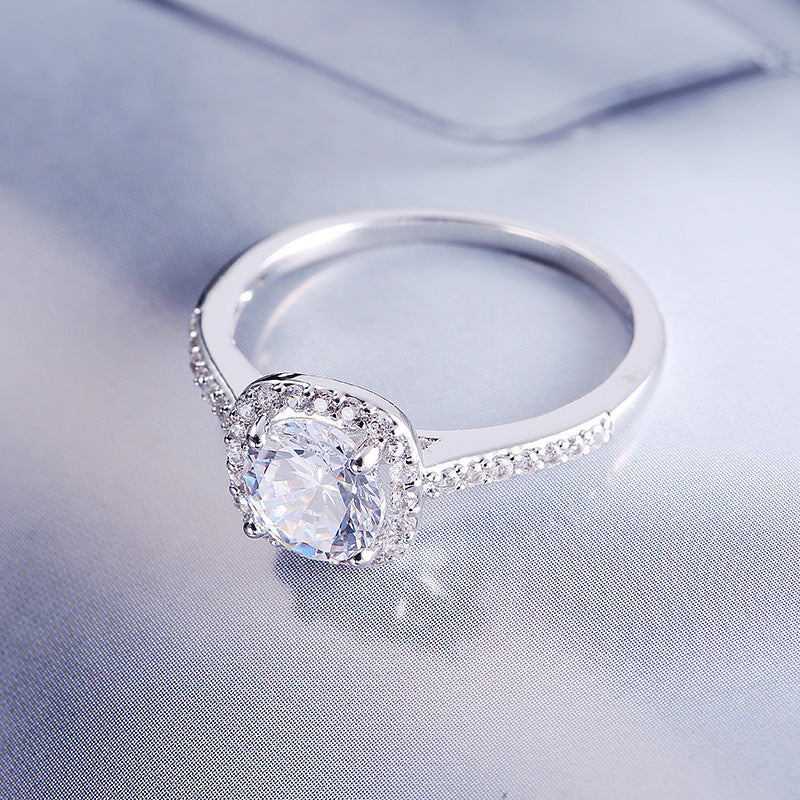 Luxury Square Cut Cubic Zirconia Engagement Ring - Sterling Silver Plated Wedding Band for Women