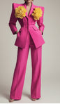 High-Fashion 3D Floral Sculpted Blazer With Tailored Wide-Leg Pants Set