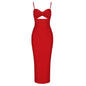 Fashion Waist Hollow Design New Sexy Solid Color V-Neck Halter Celebrity Party Club Bandage Long Dress