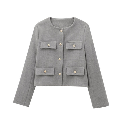 Multi-color Round Neck Casual Short Little Fragrance Style Blazer