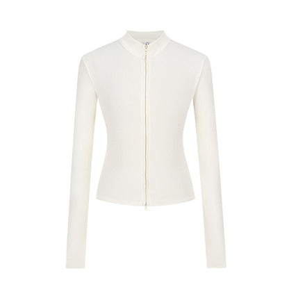 Stand-up Collar Slim-fit Waist-cinching Cardigan Top