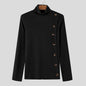 European And American Men Casual Sweater Turtleneck Buttons Solid Color Long Sleeve