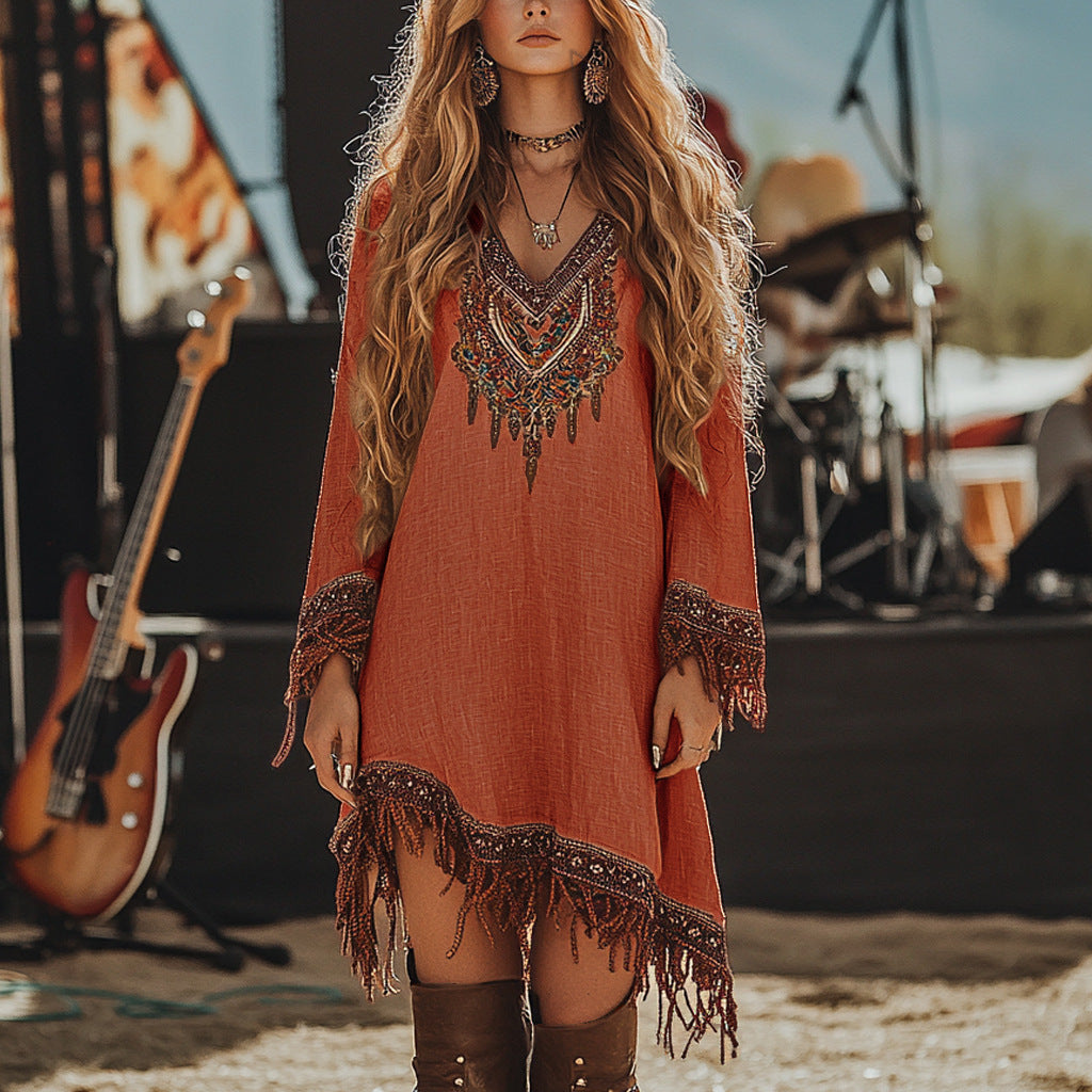 Lace Loose Print Dress Girls