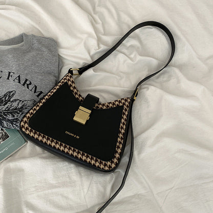 Houndstooth Crossbody Shoulder Bag Under Arm