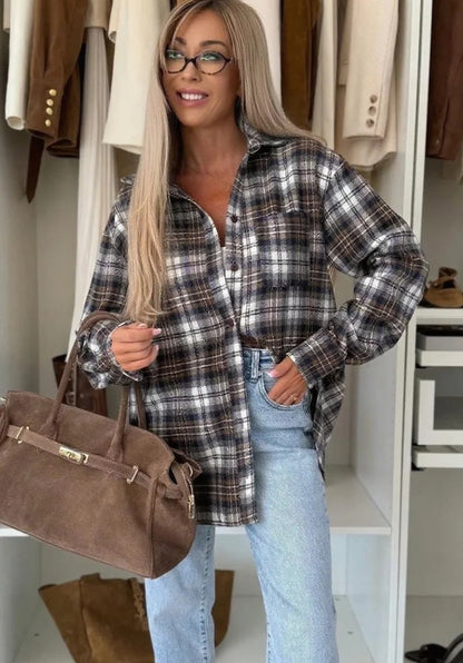 Loose Long Sleeve Casual Plaid Button Shirt For Women