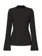 Long Sleeve Round Neck Brushed Sunken Stripe Solid Color Slim Fit Top