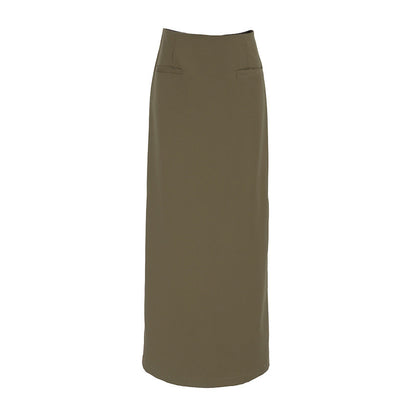 French-style Sophisticated Solid-color High-waisted Skirt With A Slit